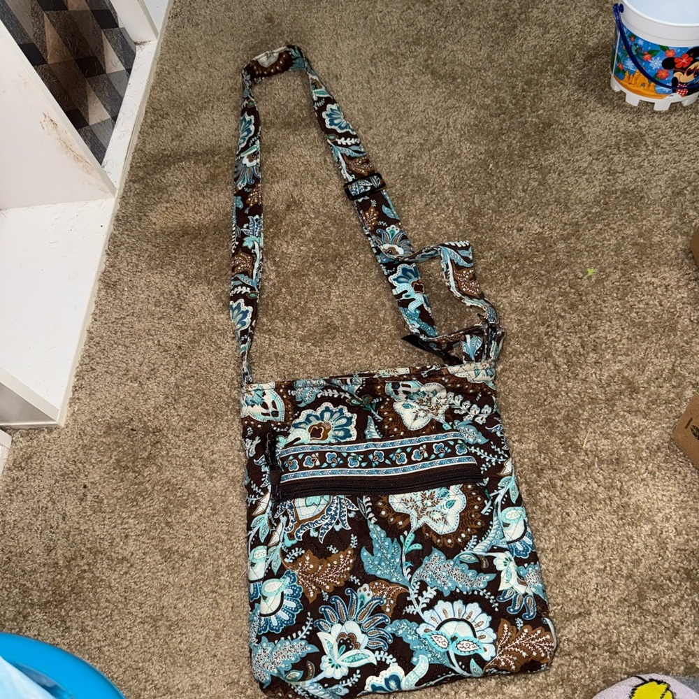 Vera Bradley Brown and Blue Floral Crossbody Bag
